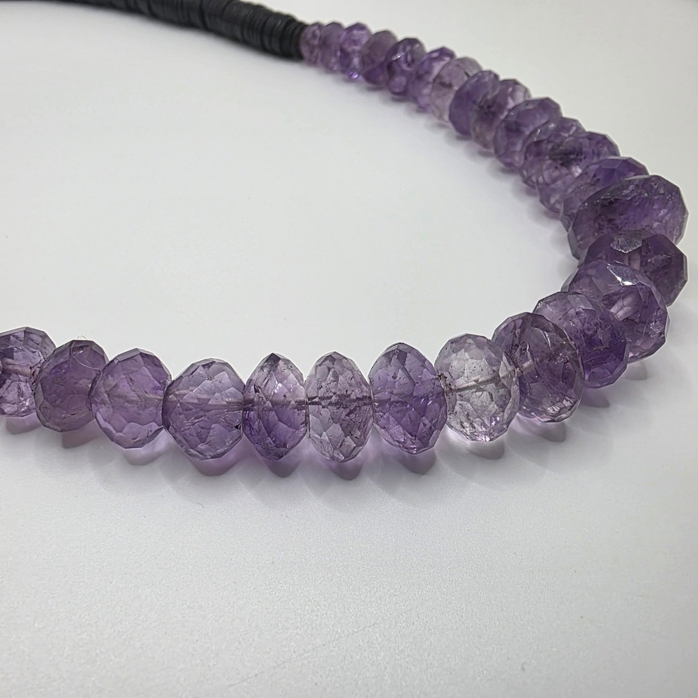 Amethyst Faceted Rondelle Black Coconut Shell Heishi Bead Necklace Tribal Style